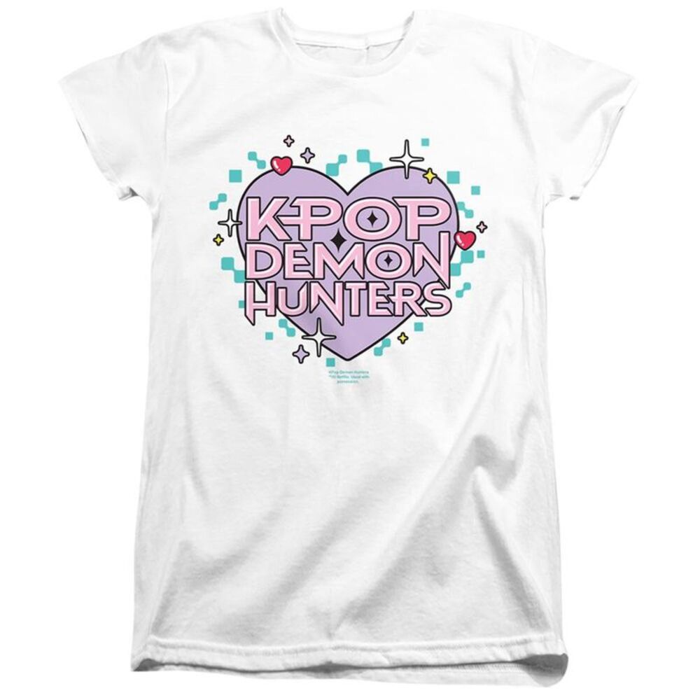 K-Pop Demon Hunters Womens/Ladies Pixel Hearts Fitted T-Shirt / White